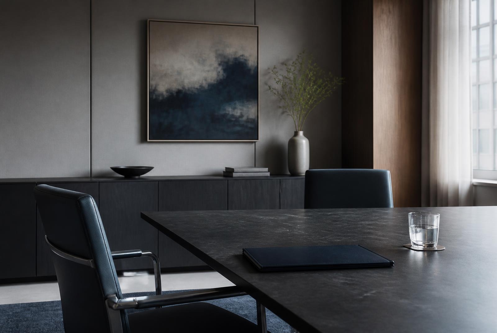 Quiet executive consultation room prepared for a focused business discussion